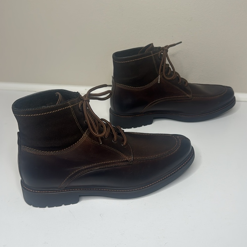 Johnston & Murphy Brown Leather Lace/Speed Hook Suede Ankle Lug Sole Boots 12M - Picture 4 of 10